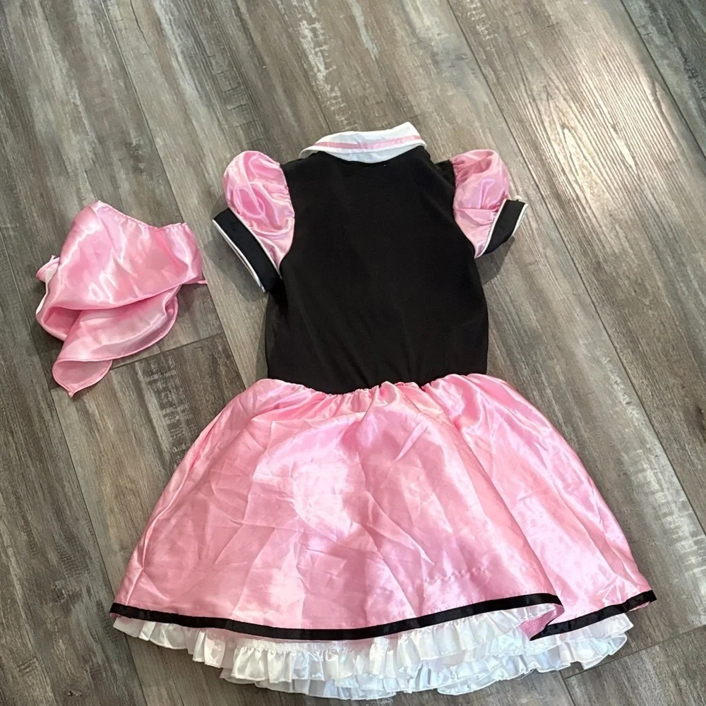 Pink and Black Kids 50s sock hop diner waitress Costume dress and kerchief